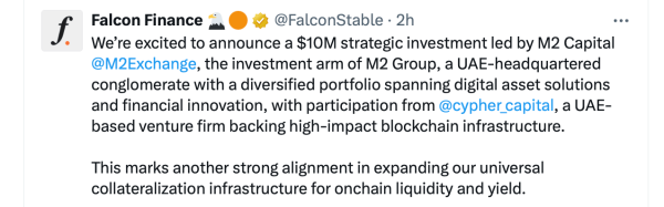Falcon Finance Attracts M2 Capital Investment to Advance Synthetic Dollar Protocol Falcon Finance Attracts M2 Capital Investment to Advance Synthetic Dollar Protocol