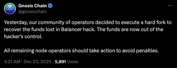 Gnosis announces hard fork to recover funds from Balancer exploit