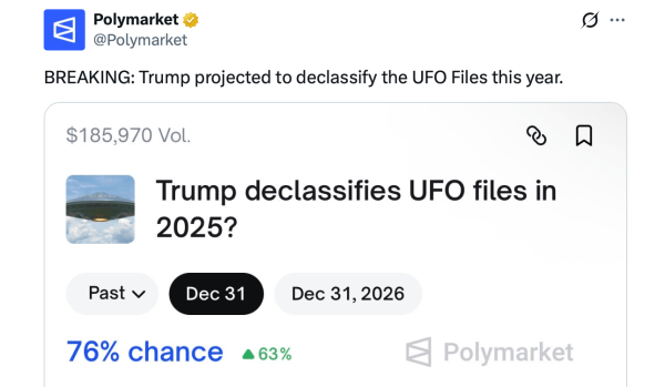Polymarket Betting Frenzy Erupts Over Trump’s Potential UFO File Release Polymarket Betting Frenzy Erupts Over Trump’s Potential UFO File Release